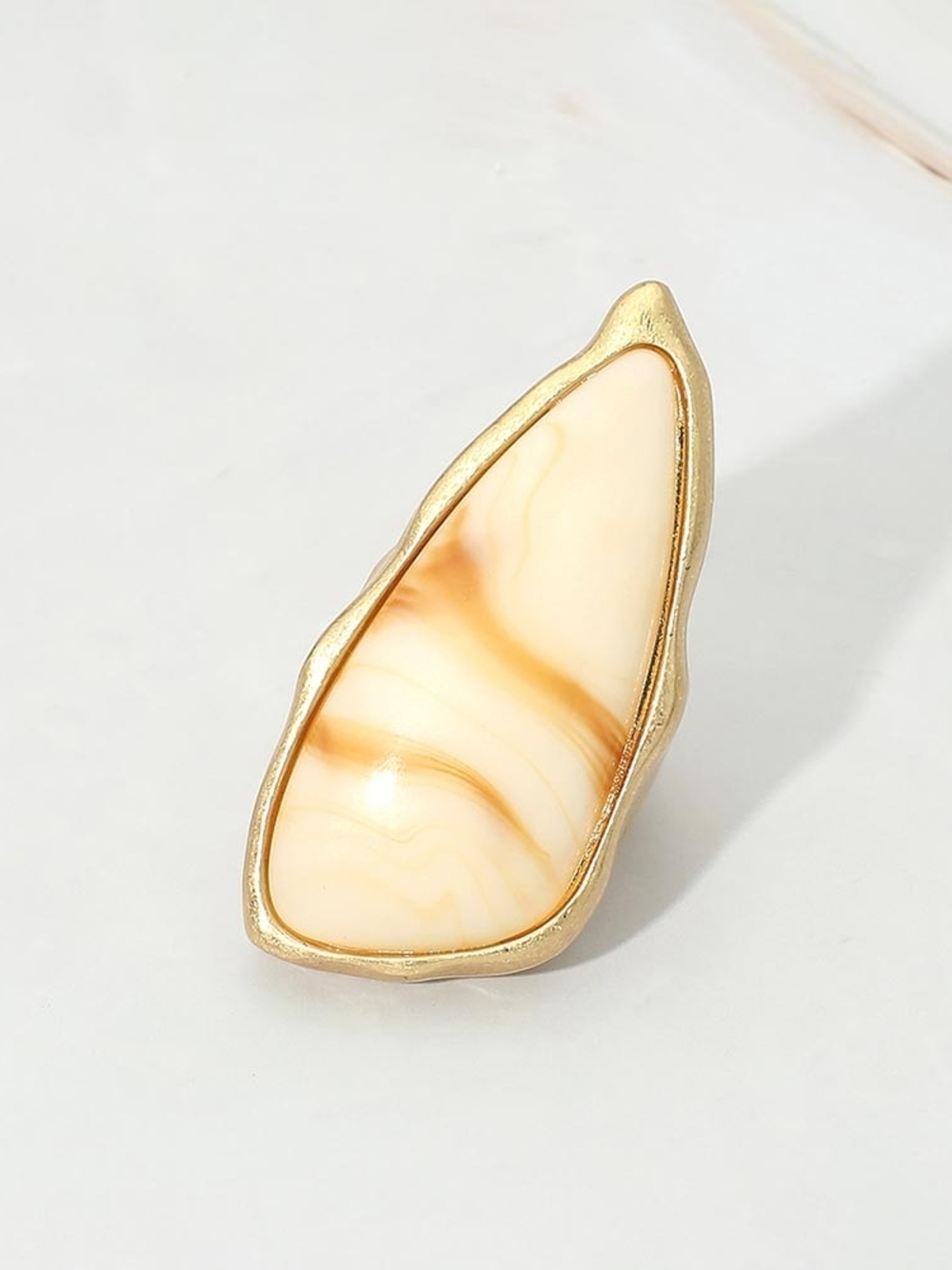 Ivory Natural Stone Gold Ring Trendy Stretch Fashion Jewelry Statement Ring